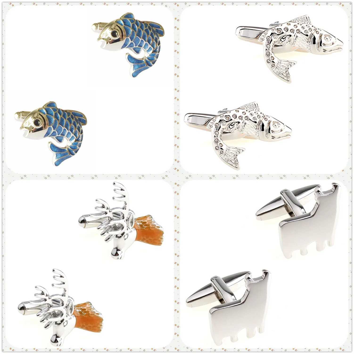 4 Styles TZG Fashion Animal Cufflinks Men Cuff Links Fish Sheep Deer 1 Pair Shipping W250606