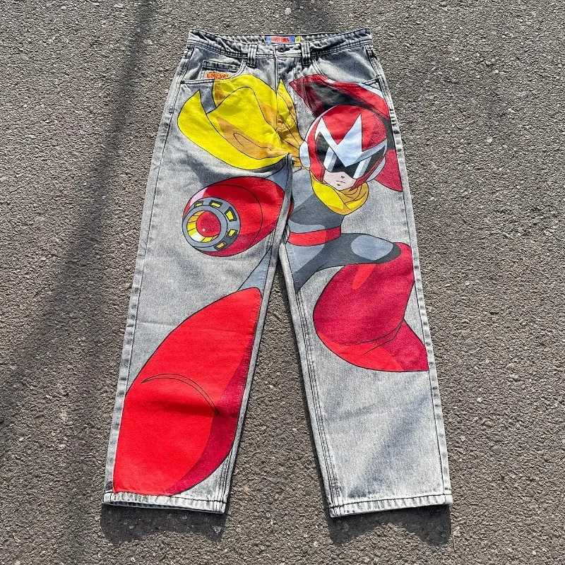 Harajuku Baggy Jeans Streetwear Hip Hop Rock Fashion Trends Anime Patterns Men Women Loose Straight Leg Wide Leg Casual Pants Z250605