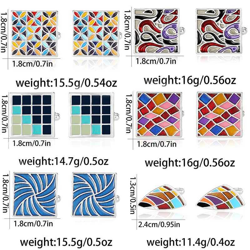 2024 Yeni Tasarm Renkli Emaye Kare Kol Dmeleri Erkek Gmlek Aksesuarlar Modaya Uygun Ekose Boyal Resmi Takm Kol Dmeleri Dme W250606