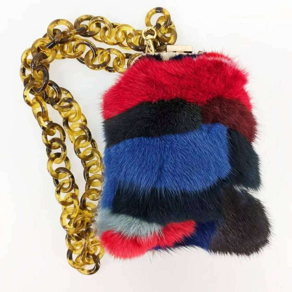 Real Mink Fur Crossbody Bag For Women Multicolour Purse