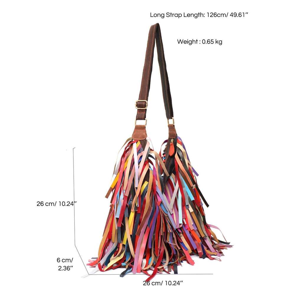 SC Colorful Real Sheepskin Shoulder Bags For Women Large Casual Slouchy Hobo Handbags Patchwork Leather Tassel Cross Body Purses