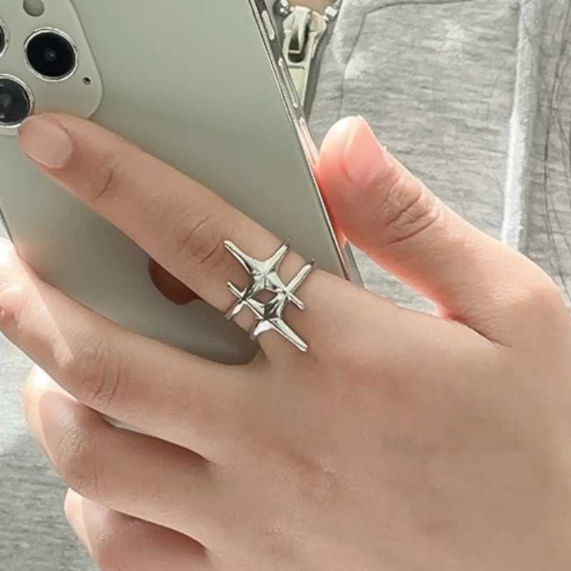 Vintage Irregular Silver Star Open Ring for Women Men Punk Gothic Silver Color Adjustable Couple Rings Y2K Egirl Jewelry Gift W250606