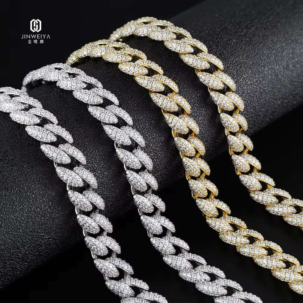 Mens Hip Hop Necklace with 18K Gold Plating Pass Diamond Test GRA Moissanite Diamond Sterling Silver Cuban Link Chain