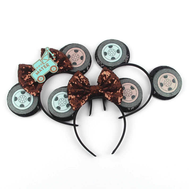 Disney Disney Anime Cars Ears Headbands Women Sequins Bow Hairband Girls Pixar 95 Lightning McQueen Hair Accessories Kids Headwear Gift W250813