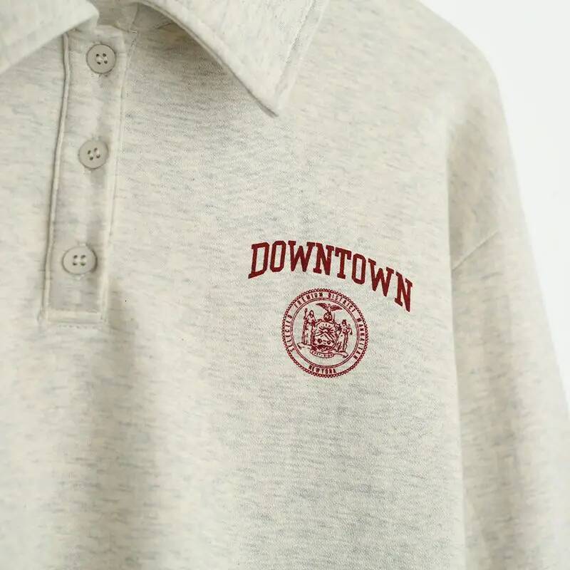 Sweatshirt Print Women Preppy Style Short Length Hoodie Long Sleeve Pullovers Button American Casual Spring Loose Sudaderas