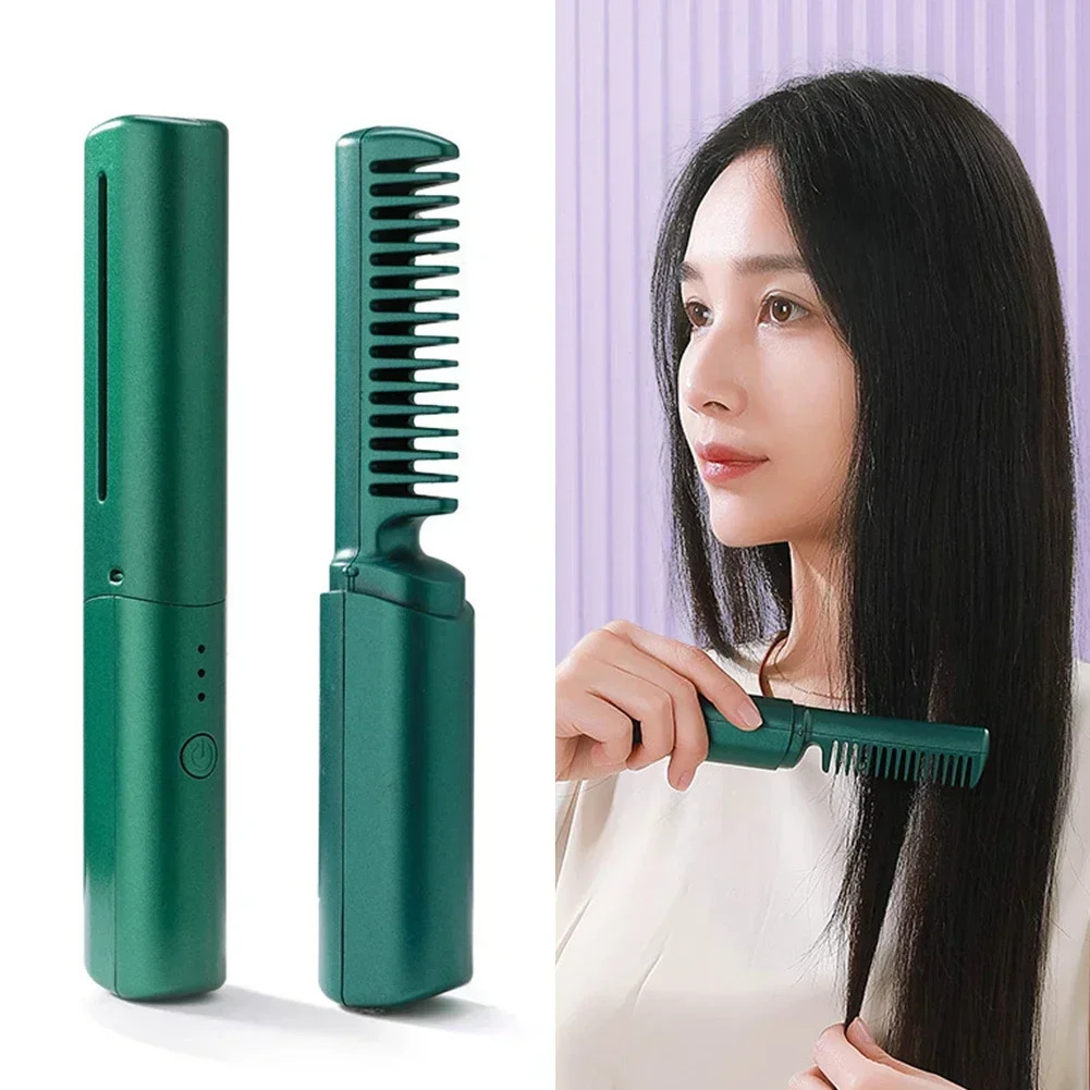 Hair Straightener Brush 3 Levels 60s -Scald Heat Up Cordless Rechargeable Comb 4000mAh Battery Straightener Brush 250605