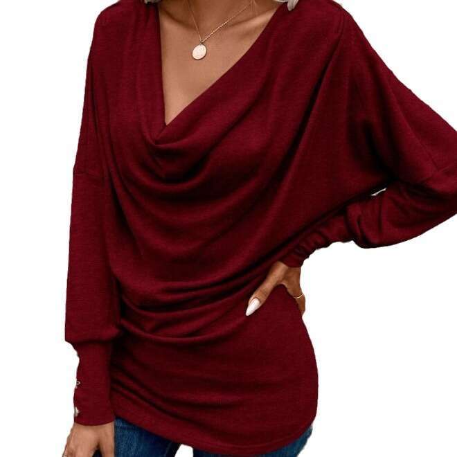 New Style Drop Neck Button Long Sleeve T-Shirt B5