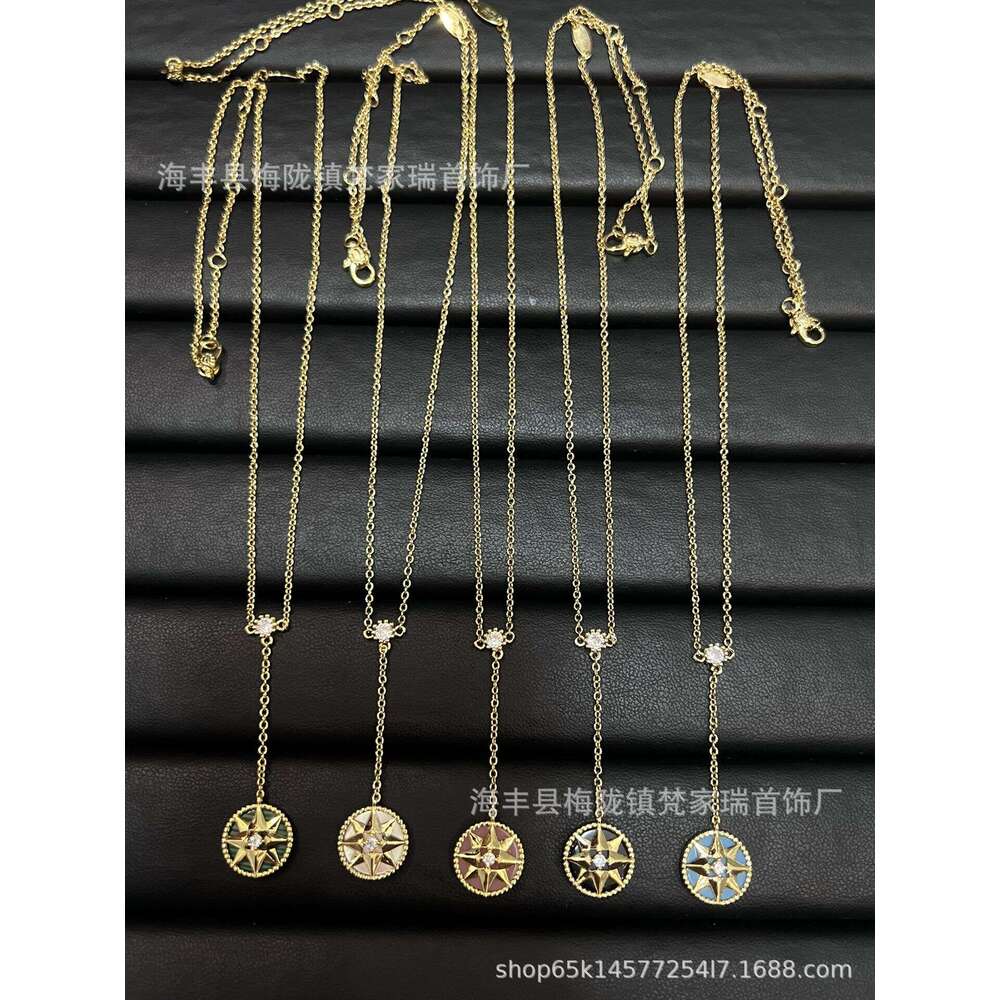 Dijia Compass Eight-Pointed Star Necklace for Women, Collarbone Chain, Natural White Mother-of-Pearl Agate, Niche Design, Mixed and Layered Bracelet