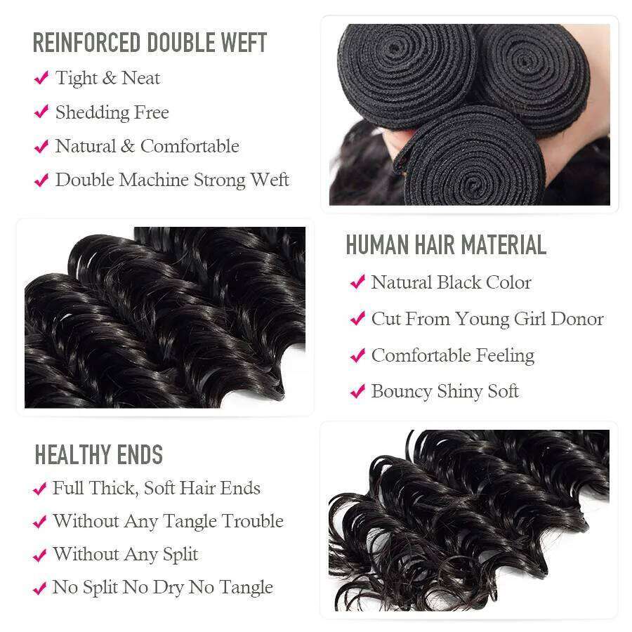 Cynosure Brazilian Deep Wave 3 Bundles with Lace Closure Remy Human Hair Extension