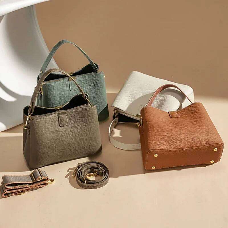 Retro Bucket Women's Fashionable Handbag Large Capacity New Single Shoulder Crossbody Bag Soft Leather Multi-Color Wallet 2025/06/06