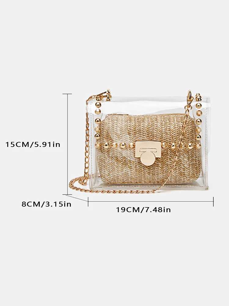 Fashion Chain Decorative Waterproof PVC Chain Transparent Shoulder Bag Messenger Bag Transparent Chain Bag Woven Clutch Bag M250606