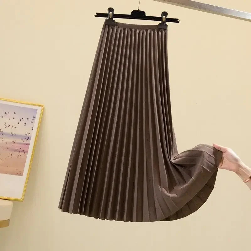 Versatile Large Swing Skirt Slimming A-line Skirt High-waisted Pleated Skirt for Women Spring and Autumn Mid-length 250605