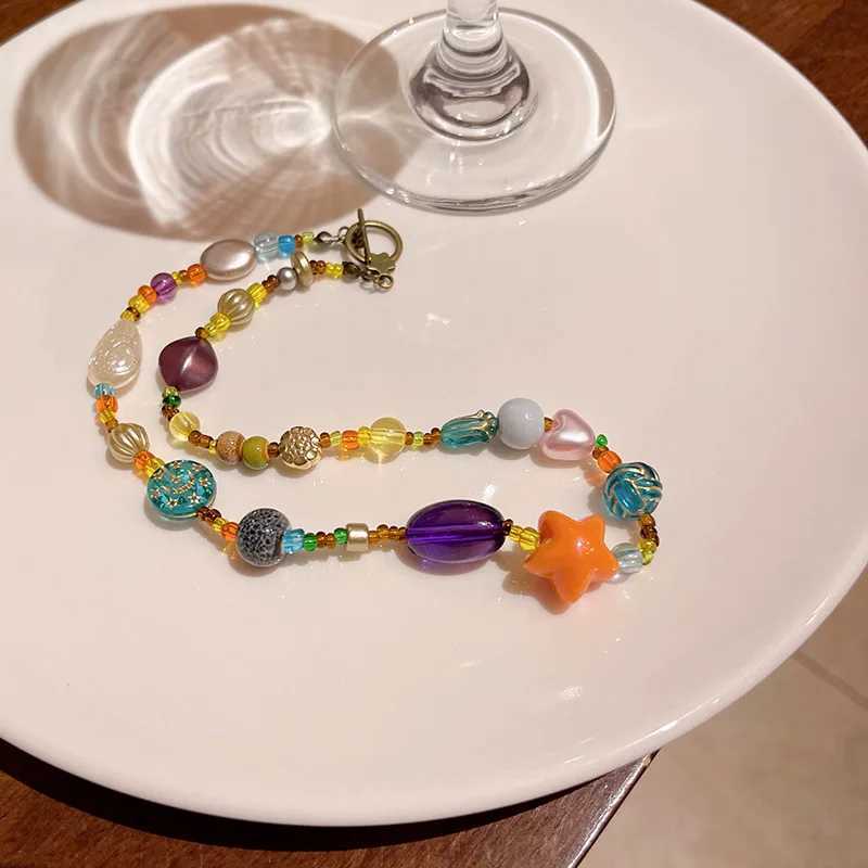 Dopamine Colored Ceramic Bead Necklace Sweet Beauty Instagram Trendy Light Luxury Design High-End Feeling Neck Chain Jewelry Y250605