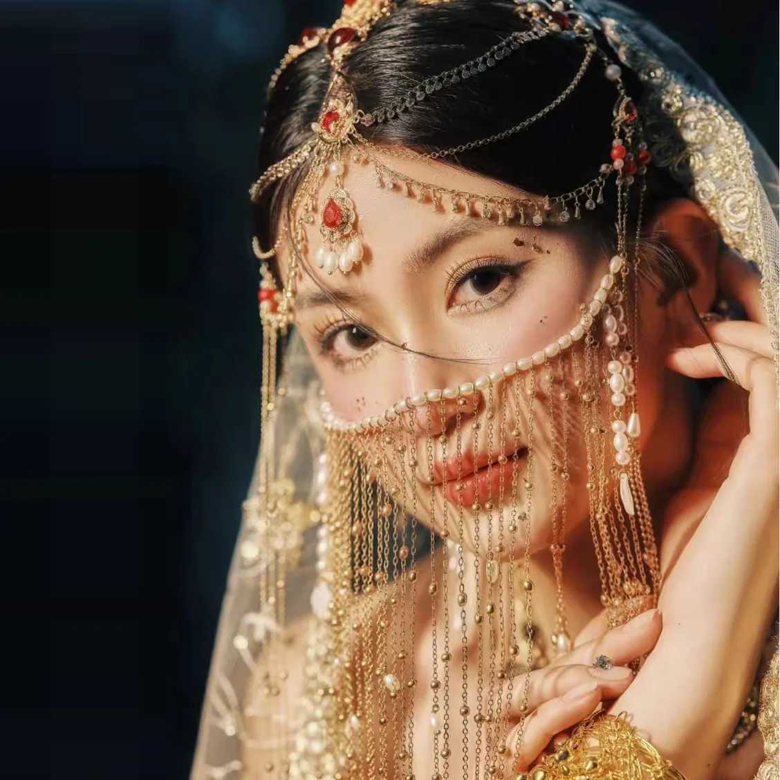 Chinese Style Face Curtain Vintage Hanfu Hair Accessories Girl Long Pearl Mask Masquerade Step Shake Ears Hanging Retro Jewelry Z250605