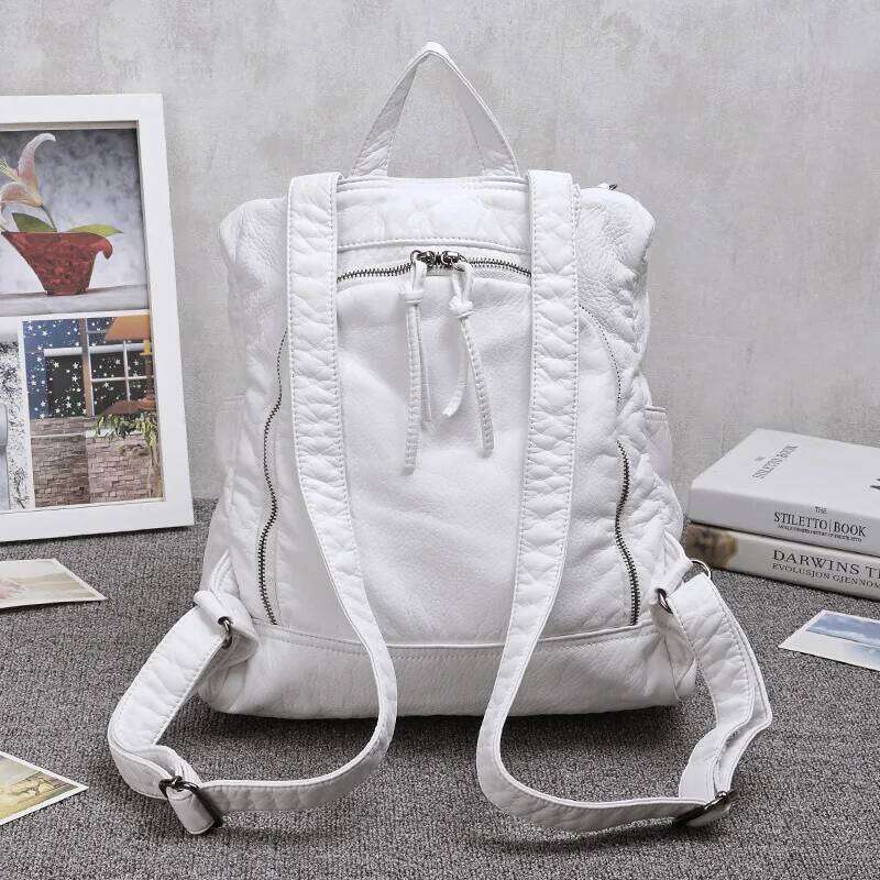 SNAILLADY White Soft PU Casual Large Women Backpack Back To School Youth Anti Theft Teenager Shoulder Book Bag 2025/06/06