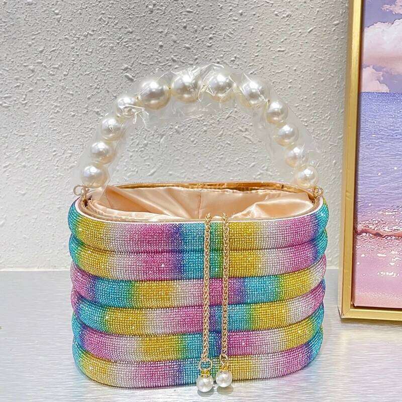 XIYUAN Pink/Blue/Purple Stones Tote summer Rhinestone Small Handbags Dinner Handbag For Women Shoulder Bag Bridal Purse