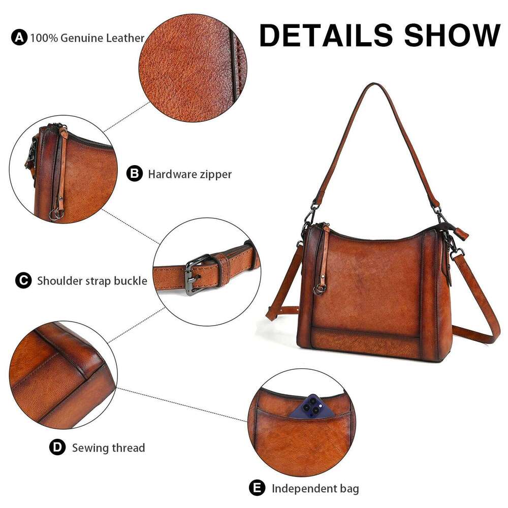 High Quality Genuine Leather Crossbody Bags For Women Satchel Purse Hobo Handbags Ladies Vintage Shoulder Bag 2025 New