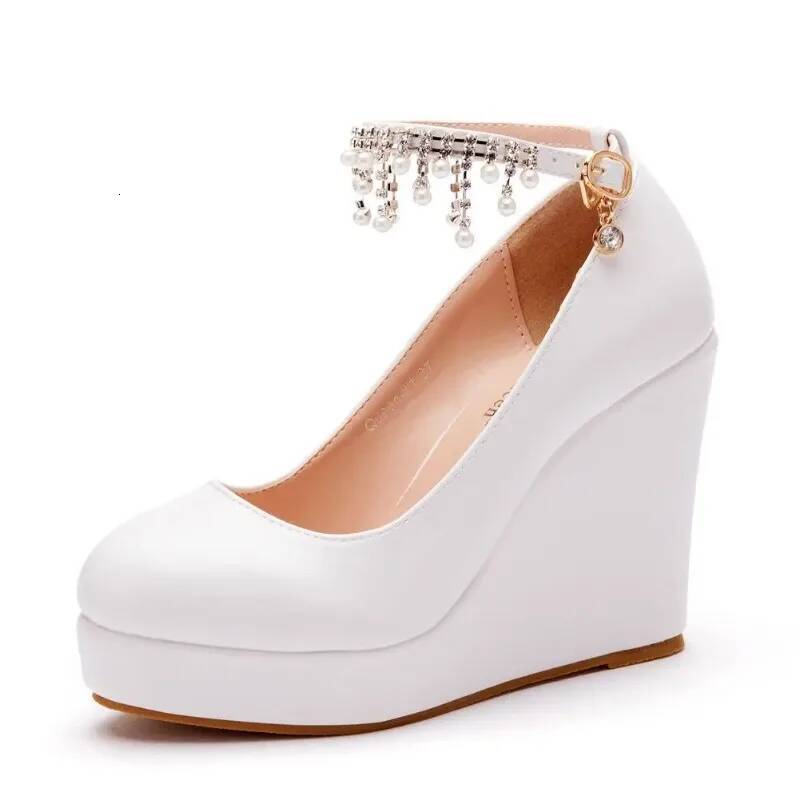 Ddmyoutdoor Cm White Round Head Wedges Platform Women Tassel Flowing High Heel Shoes Plus Size For Wedding Party Chaussure Femme Outdoor Shoes