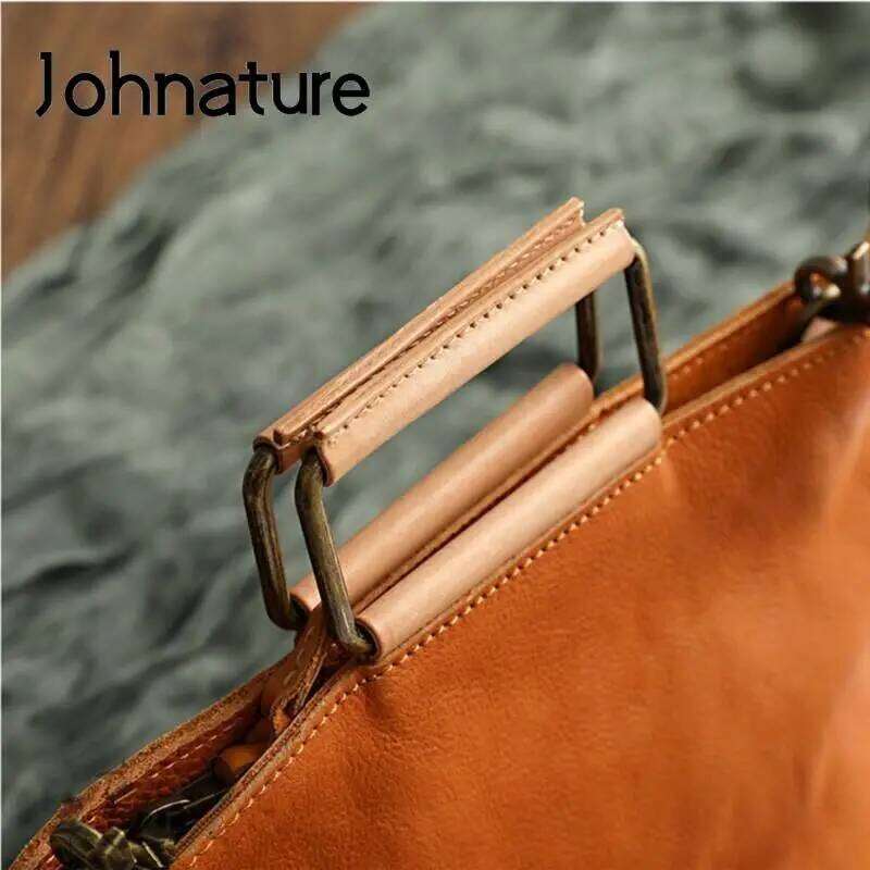 Johnature Handmade Natural Cow Leather Women Bag 2025 New Simple Retro Handbag Large Capacity Solid Color Shoulder Bags 2025/06/06