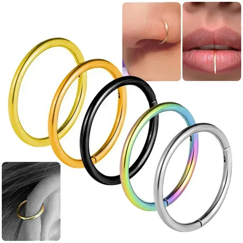 Nose Rings Septum Piercing Clicker Nose Hoops Piercings Hinged Segment Rings Helix Piercing Unisex Body Jewelry Earring 250605