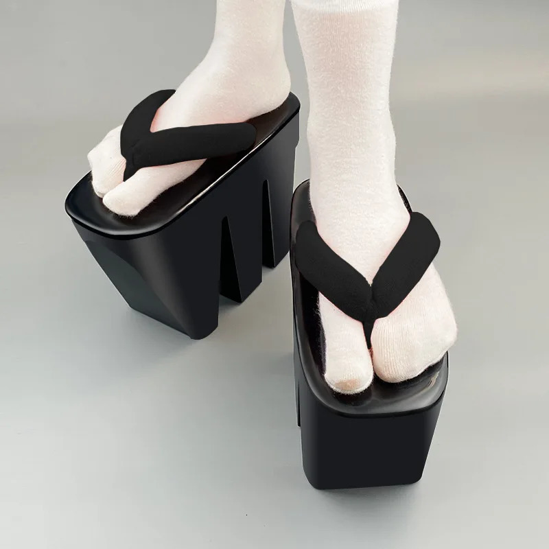 Japanese Geta Wooden Slippers Cos Flip-flops Sandals Clogs Mens And Womens PVC High-tooth Geisha Shoes height 14cm 250604