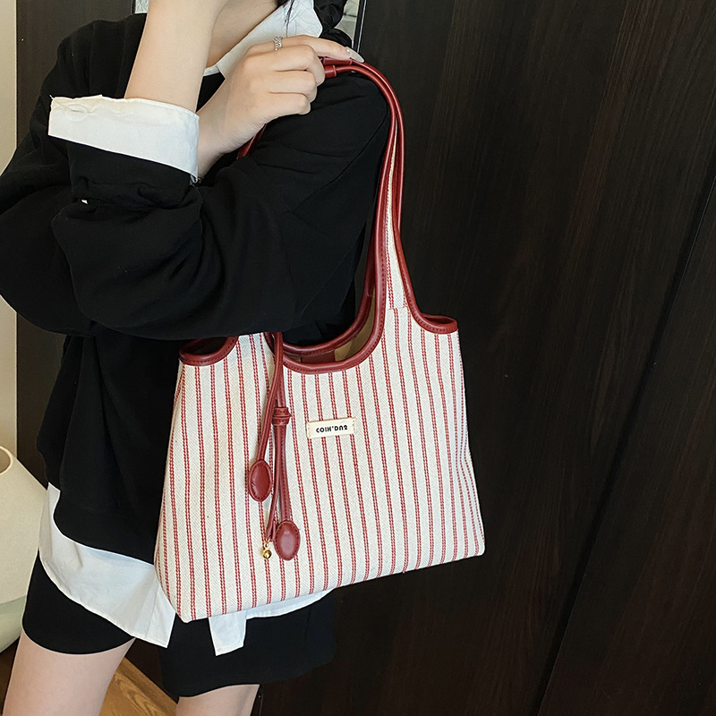 designer Striped Color-Block Tote Bag for Women 2025 New Summer Niche Casual Simple Fashion Handbag Shoulder Underarm Bag