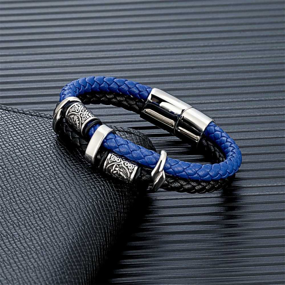 Vintage Viking Compass Multi layer Leather Bracelet Mens Stainless Steel Norwegian Rune Valkenut Bracelet Scandinavian JewelryC250606