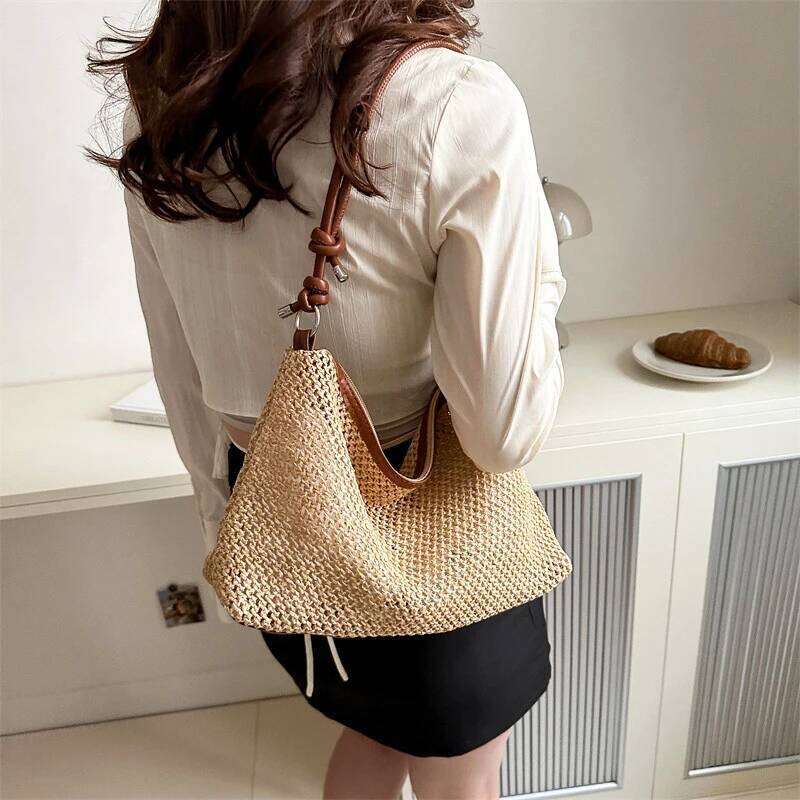 Woven Summer Beach Holiday Handbag Portable Tote Bag Fashion Casual Women Shoulder Bags Big Capacity