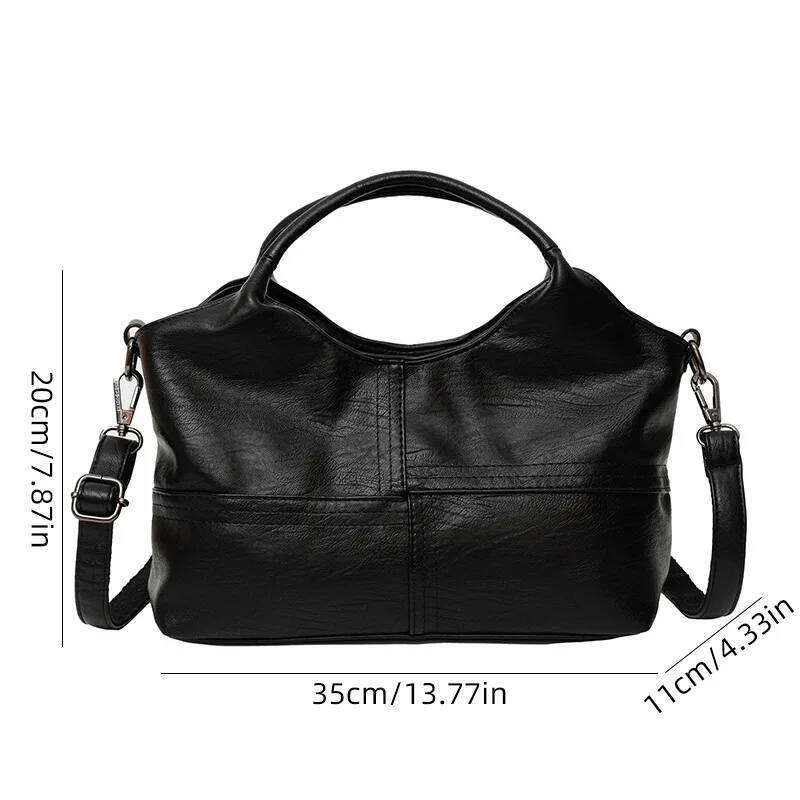Ladies Leisure Handbag Solid Color Shoulder Zipper Saddle Waterproof Casual Pouch Soft PU Daypack Weekend Sling Bag