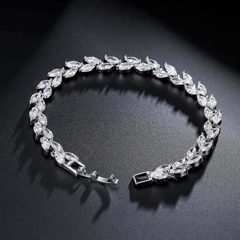 ZAKOL Fashion White Leaf Bracelets Bangles for Women Shinny Marquise Cut Cubic Zirconia Bridal Wedding Party Jewelry BP061 W250606