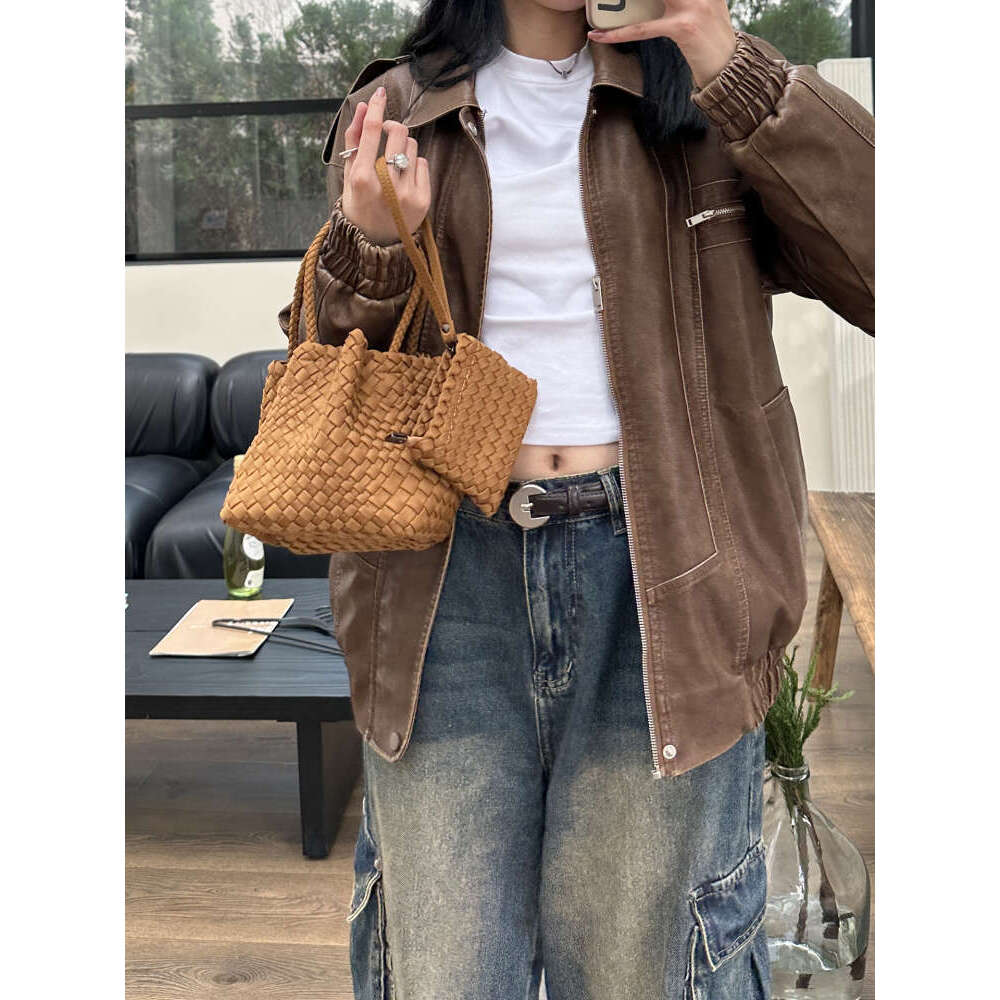 New Women s Handbag Handwoven Bucket Waterproof Canvas Casual Tote Small Square Bag Trendy