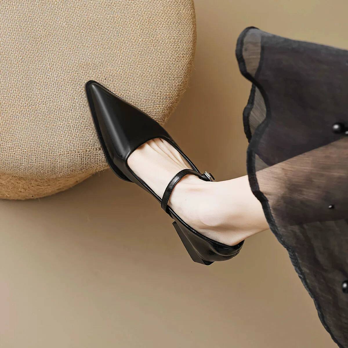 Ddmyoutdoor Woman Fashion Pointy Mary Jane Spring New Elegant Pumps Female Sexy Pointed Toe High Heels Thick Heel Party Shoes Outdoor Shoes