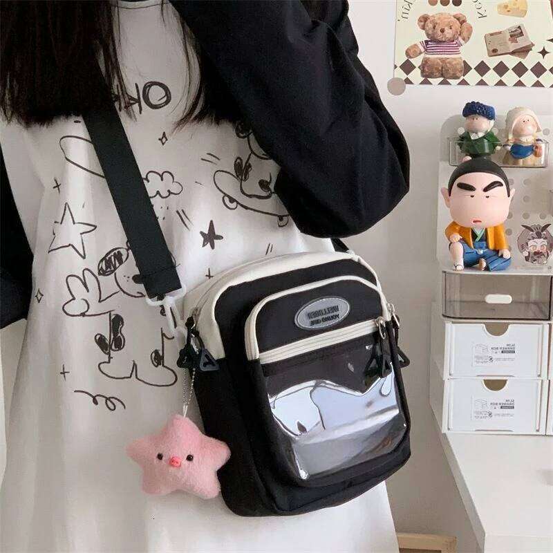 Xiuya Pink Cute Shoulder For Women Small Japanese Style Fashion Handbag Casual Simple Transparent Daily Female Bag