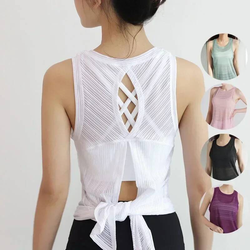 Fiess Yoga T shirt Sexy Open Back Sport T-shirt Women Gym top Loose Sportswear Breathable Workout Tank Top Sleeveless