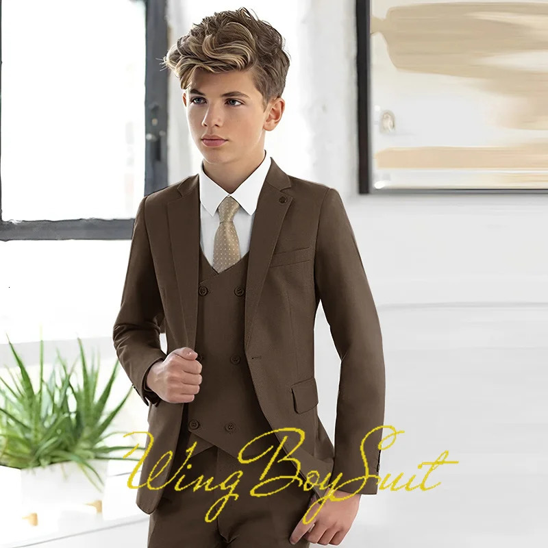 Ivory Boys Suit 3 Piece Jacket Pants Vest Formal Slim Blazer for Kids Wedding Tuxedo Business Clothing 250530