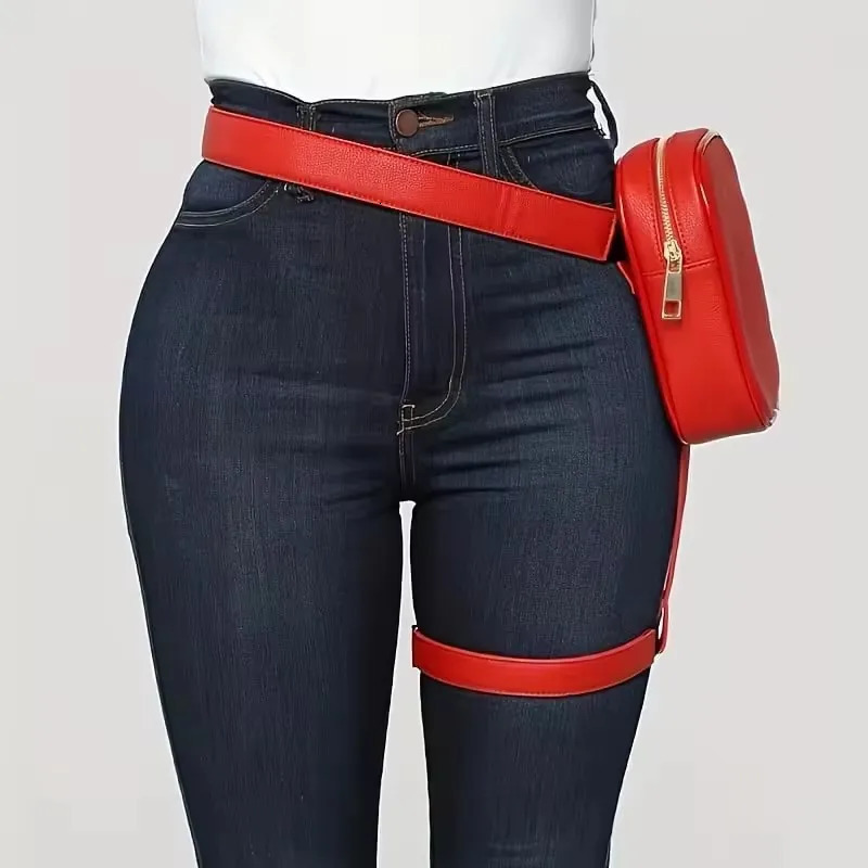 Trendy Stylish Black Women Waist Leg Belt Leather Cool Girl Bag Fanny Pack for Outdoor Hiking Motorcycle 250605