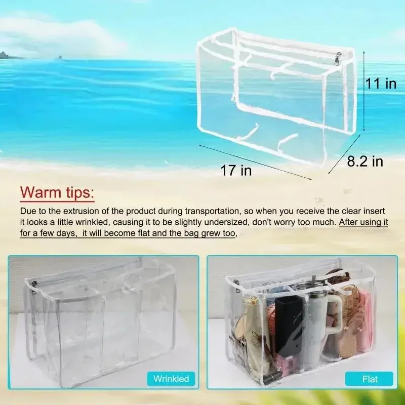 EVA Rubber Waterproof Shopping Basket Beach Pool Transparent Insert Jelly Tote Bag Waterresistant divided inner pocket 250605