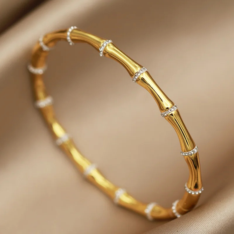 Stainless Steel Crystal Bamboo Bangles bracelets for Women Fashion Jewelry Delicate Bangle Accessories 250606
