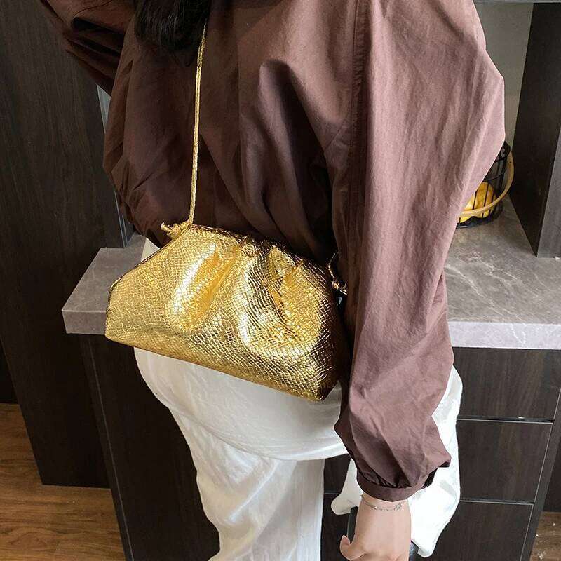 Cute Small Gold Pu Leather Crossbody Bags For Women 2025 New Trend Fashion Shoulder Bag Females Handbags And Purses