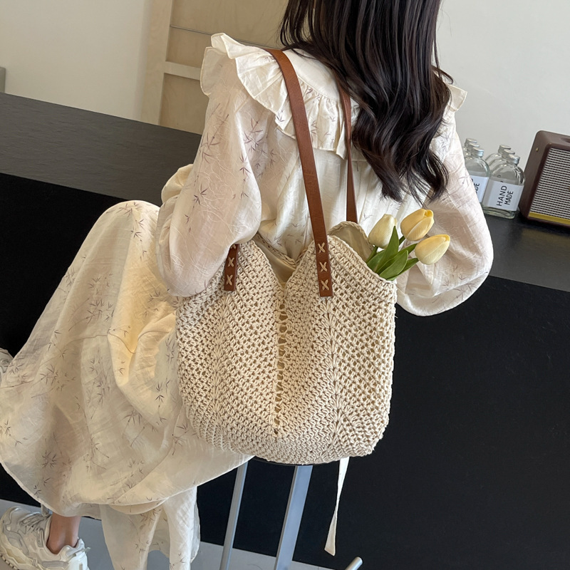 designer Forest Style Retro Large Capacity Handmade Crochet Cotton Bag French Fashion Versatile Shoulder Bag Vacation Beach Bag