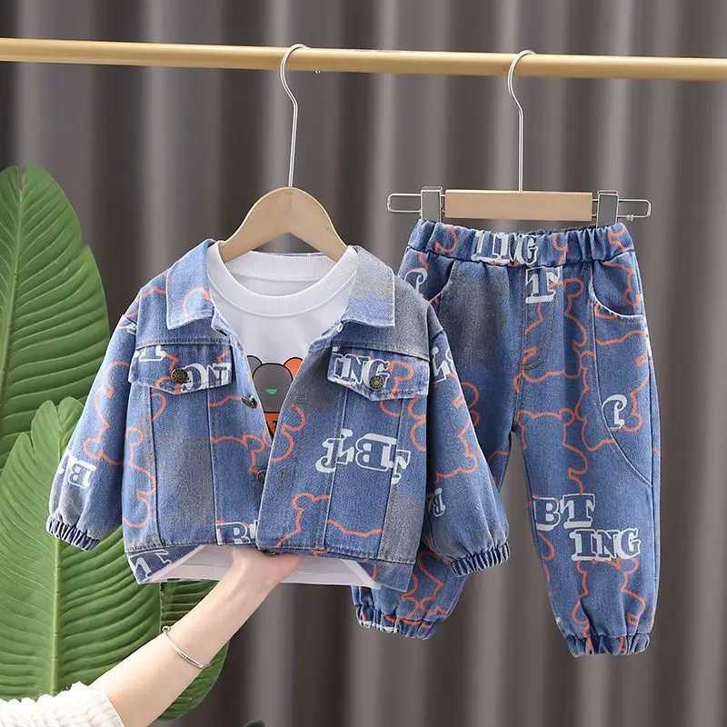 Baby Boys Clothing Set New Childrens Set Spring and Autumn Handsome Girl Denim jacket+T-shirt+Jeans 3-Piece Set 73-110CM R250606