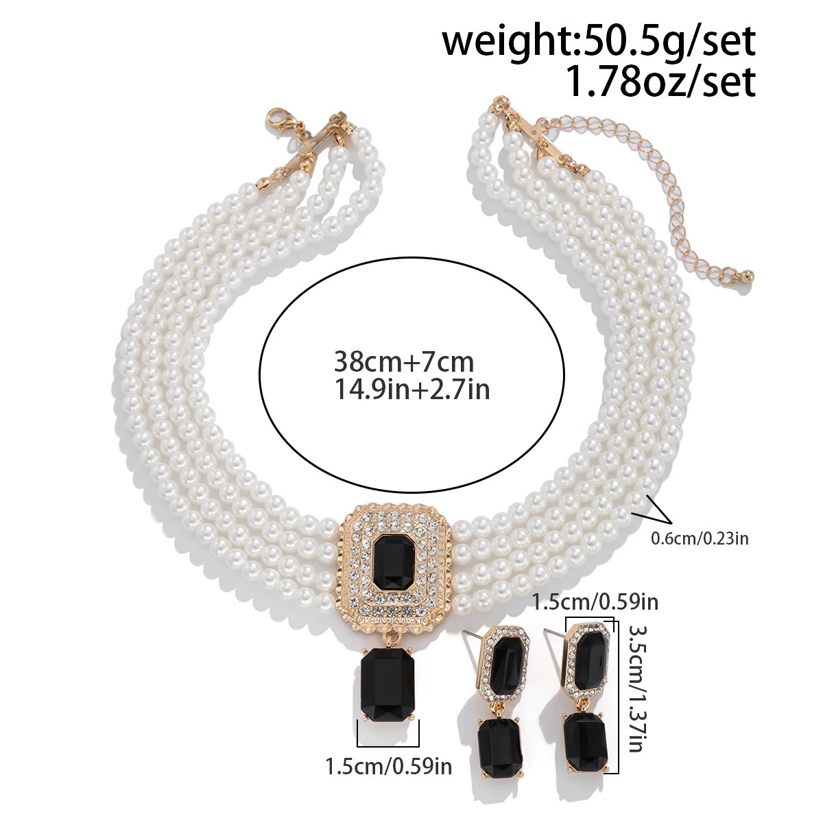 SHIXIN 2Pcs Multilayer Imitation Pearl Choker Necklace Earrings Bridal Green Rhinestone Neck Chain Wedding Jewelry Set 250530