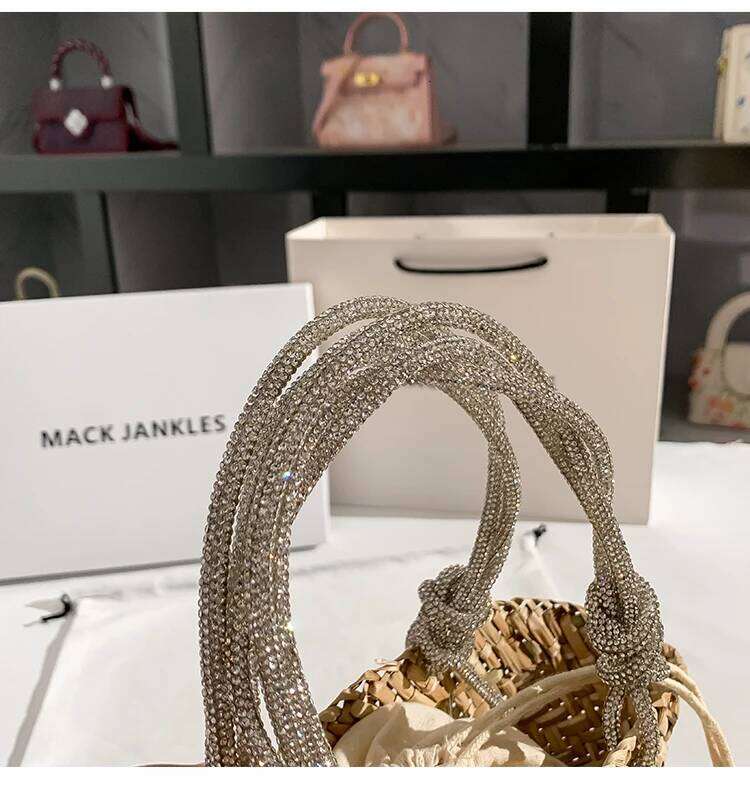 Handle Handbag Straw Woven Handmade Bucket Women Clutch Purse Holiday Vacation Beach Bag