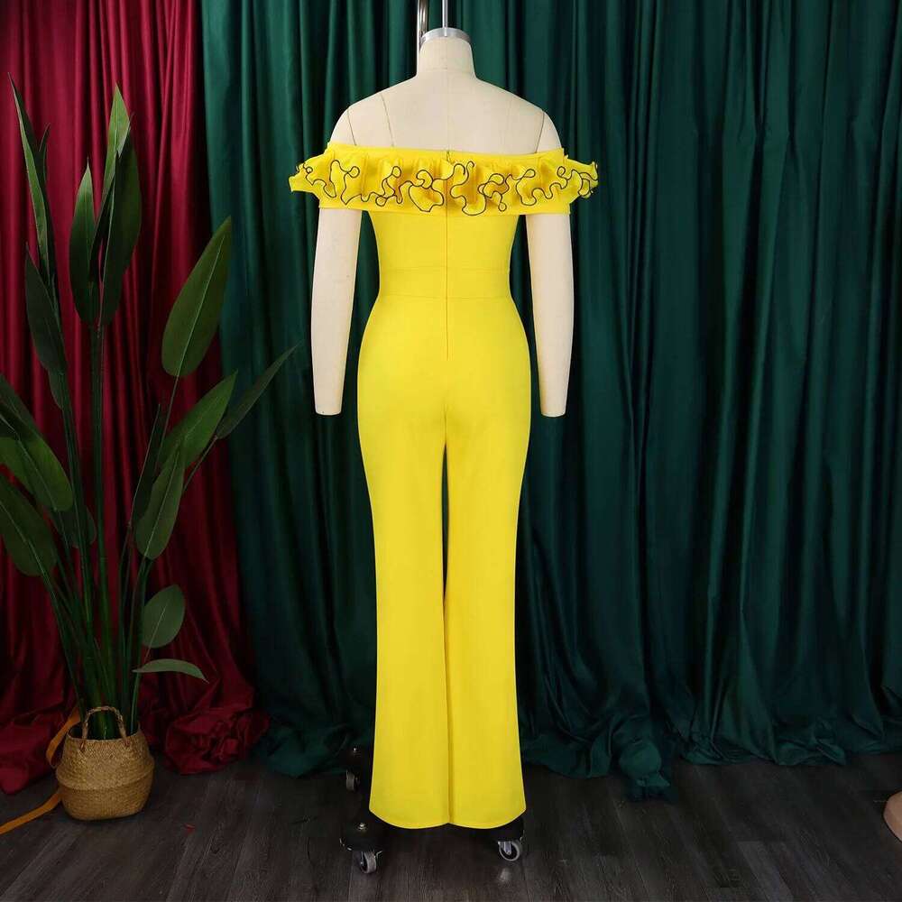 Elegant Jumpsuits Rompers 2025 New for Woman Off the Shoulder Ruffles High Waisted Straight Floor Length Birthday Party Outfits