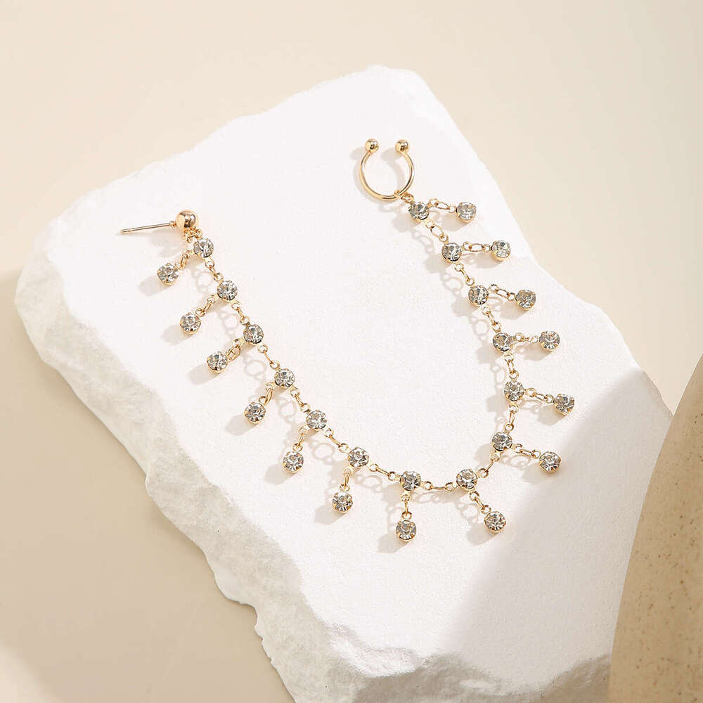 Ethnic Style Jewelry Earrings for Women Chain Stud Stage No Piercing Rhinestone Tassel Nose Ring