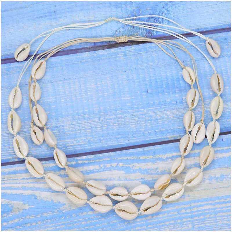 Natural Sea Shell Charm Bracelets Necklace For Women Men Summer Sandy Beach Handmade String Rope Hand-woven Shells Accessories Y250605