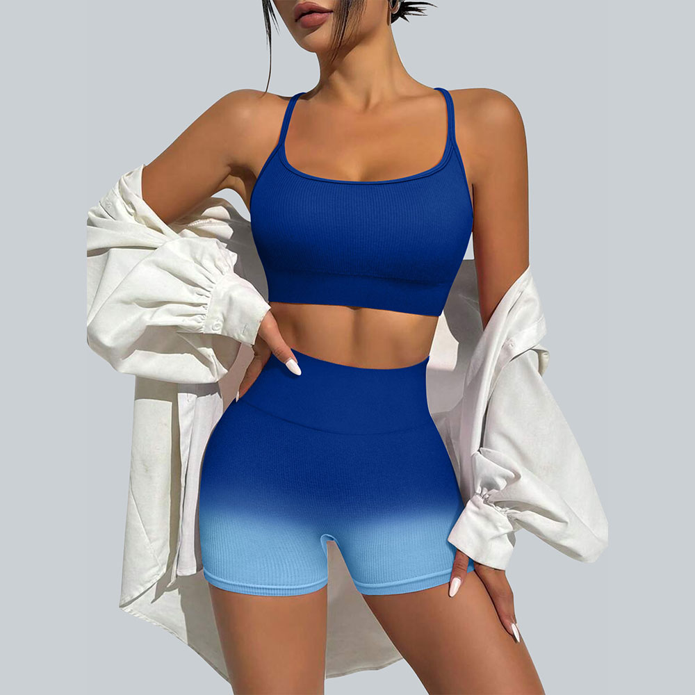 Tie Dye Summer Gym Fitness Shorts Sets Seamless Contrast Color Casual High Waist 2PCS