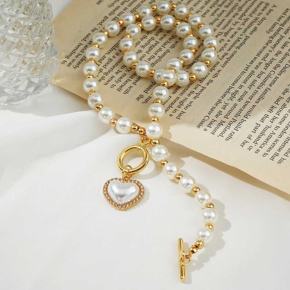 Elegant Pearl Necklace For Women Heart Pendant Necklaces Luxury Imitation Pearls Chain Necklaces Korean Jewelry Girls Gifts Y250605