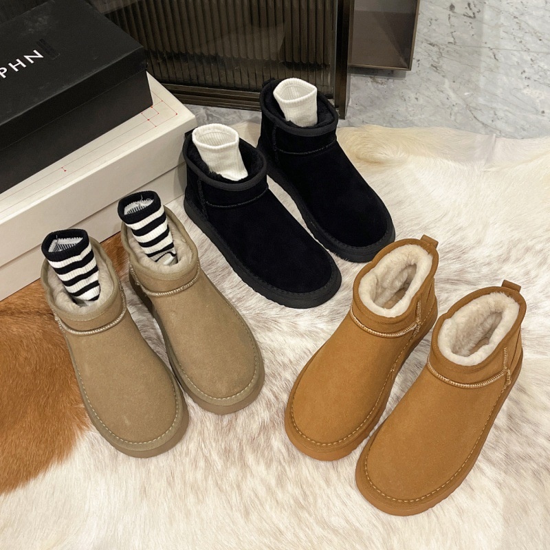 2025 Free Shipping Autumn/Winter New Women's Designer Snow Boots with Velvet Warm Leisure Large Couple Thick Bottom Cotton Boots black