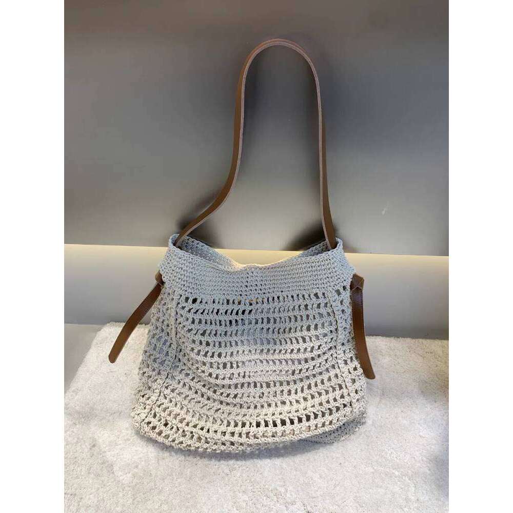 Large Capacity Crossbody Top Layer Cowhide New Summer Beach Vacation Commuter Wax Thread Woven Tote Bag